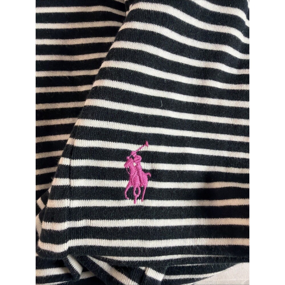 Ralph Lauren Sport Top Shirt Women XL Black/White Stripe Long Sleeve Black Pony
